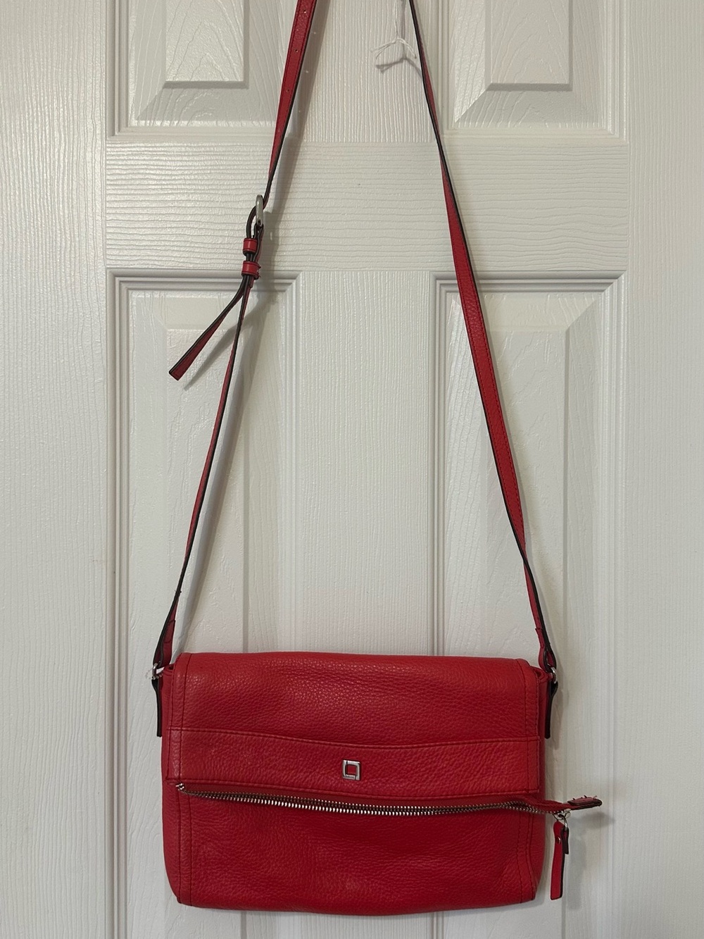Lodis Red Pebble Leather Crossbody Bag